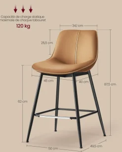 Best Sale SONGMICS Lot de 2 tabourets de bar pivotant à 360° blanc crème