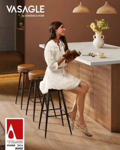 Online SONGMICS Lot de 2 tabourets de bar chromé revêtement en tissu gris