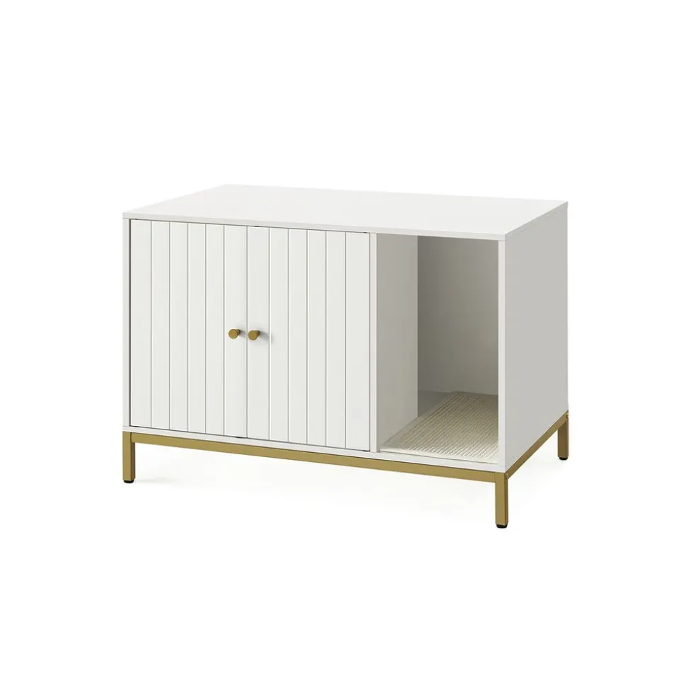 Outlet SONGMICS Maison de toilettes pour chat blanc Blanc + Doré