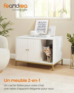Outlet SONGMICS Maison de toilettes pour chat blanc Blanc + Doré