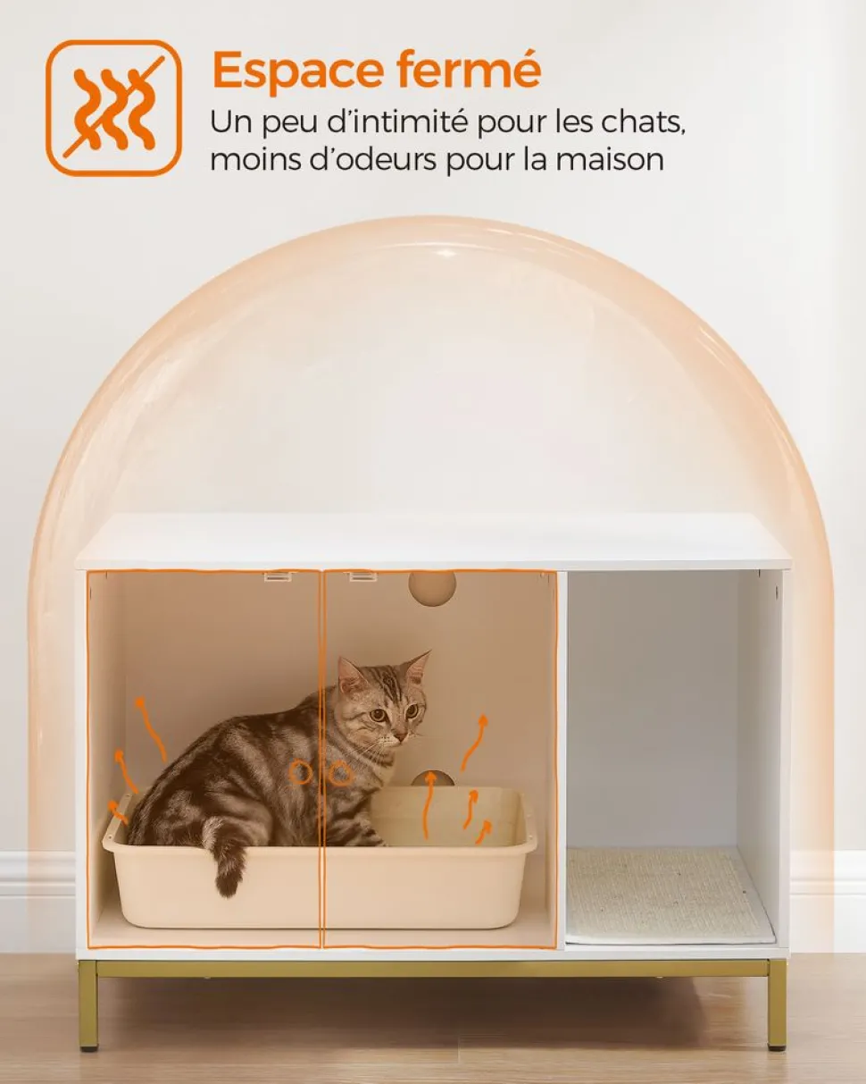 Outlet SONGMICS Maison de toilettes pour chat blanc Blanc + Doré