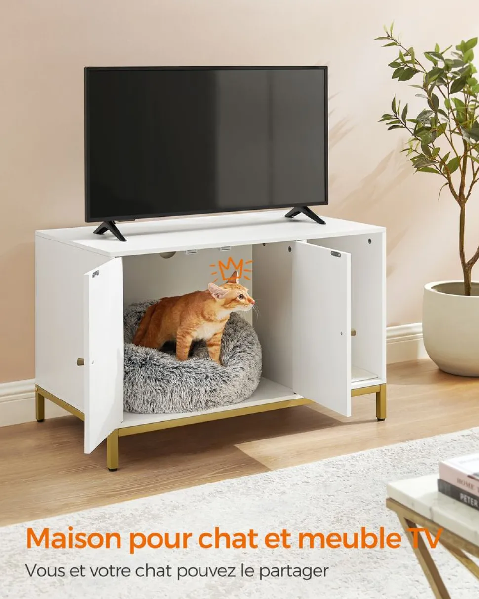 Outlet SONGMICS Maison de toilettes pour chat blanc Blanc + Doré