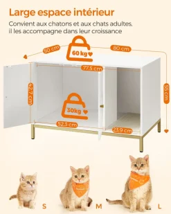 Outlet SONGMICS Maison de toilettes pour chat blanc Blanc + Doré