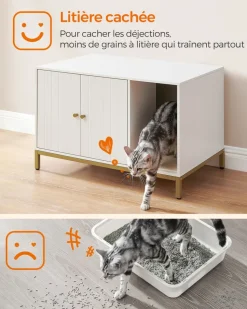 Outlet SONGMICS Maison de toilettes pour chat blanc Blanc + Doré