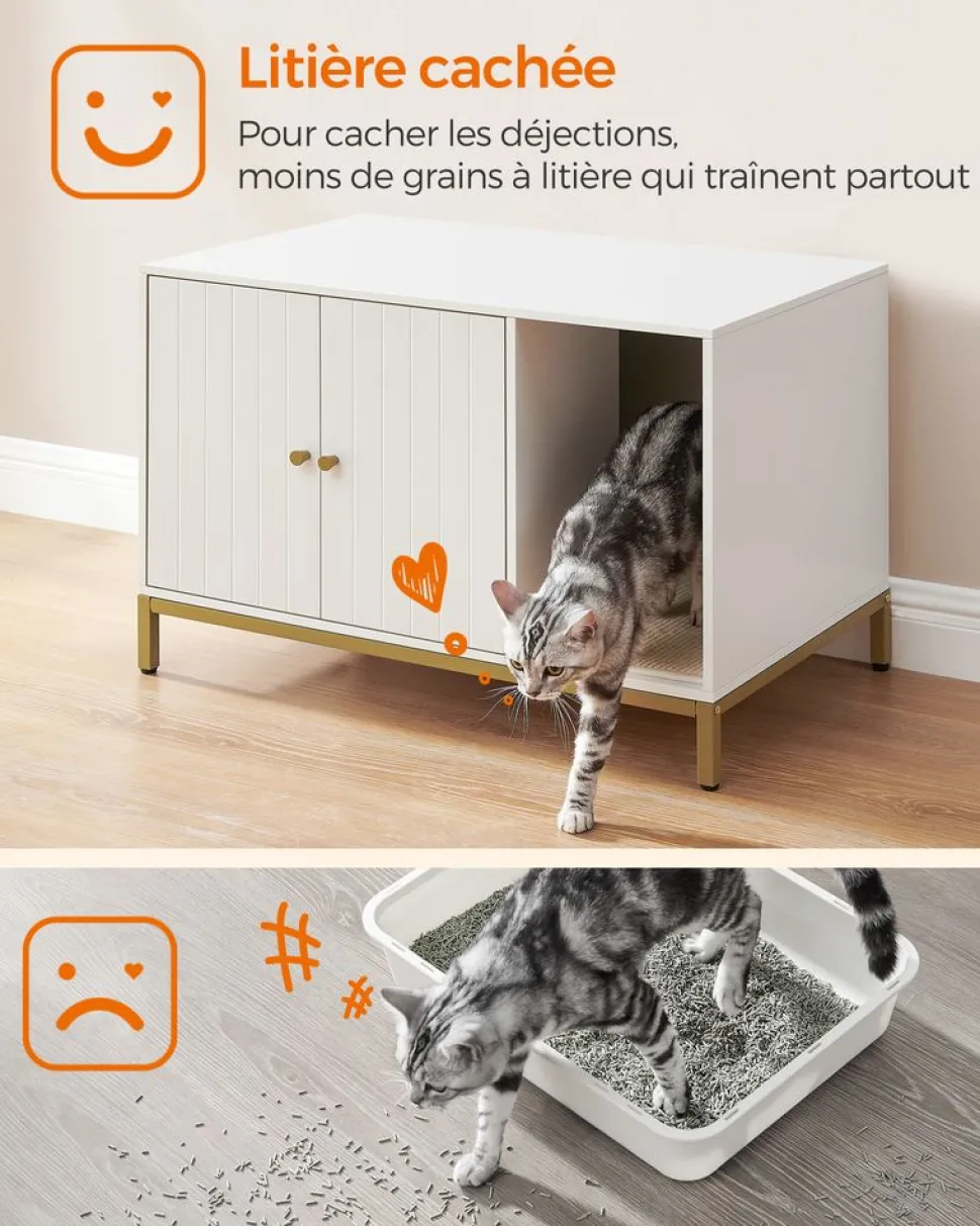Outlet SONGMICS Maison de toilettes pour chat blanc Blanc + Doré
