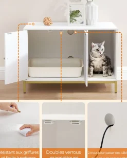 Outlet SONGMICS Maison de toilettes pour chat blanc Blanc + Doré