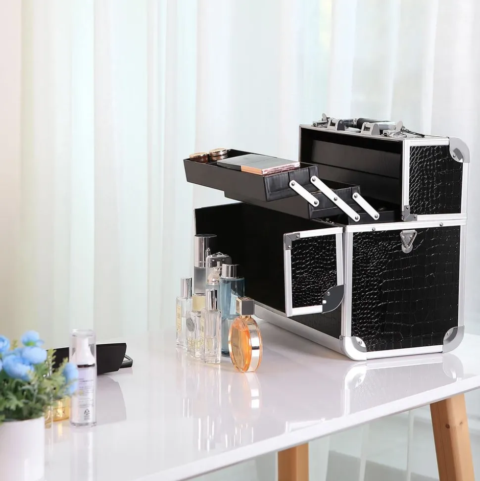 Hot SONGMICS Mallette make-up croco violet