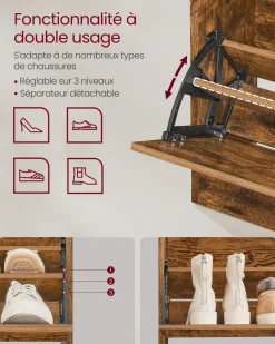 Fashion SONGMICS Meuble à chaussures 11 à 16 paires marron rustique