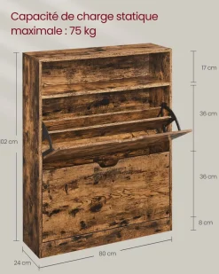 Fashion SONGMICS Meuble à chaussures 11 à 16 paires marron rustique