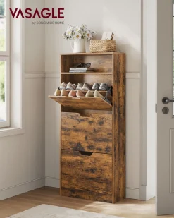 Best Sale SONGMICS Meuble à chaussures 3 portes battantes marron rustique