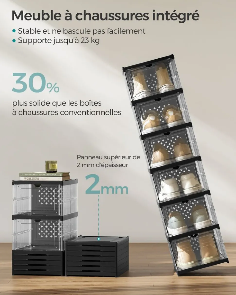 Clearance SONGMICS Meuble à chaussures pour entrée avec porte pliante 80 x 30 x 46 cm blanc