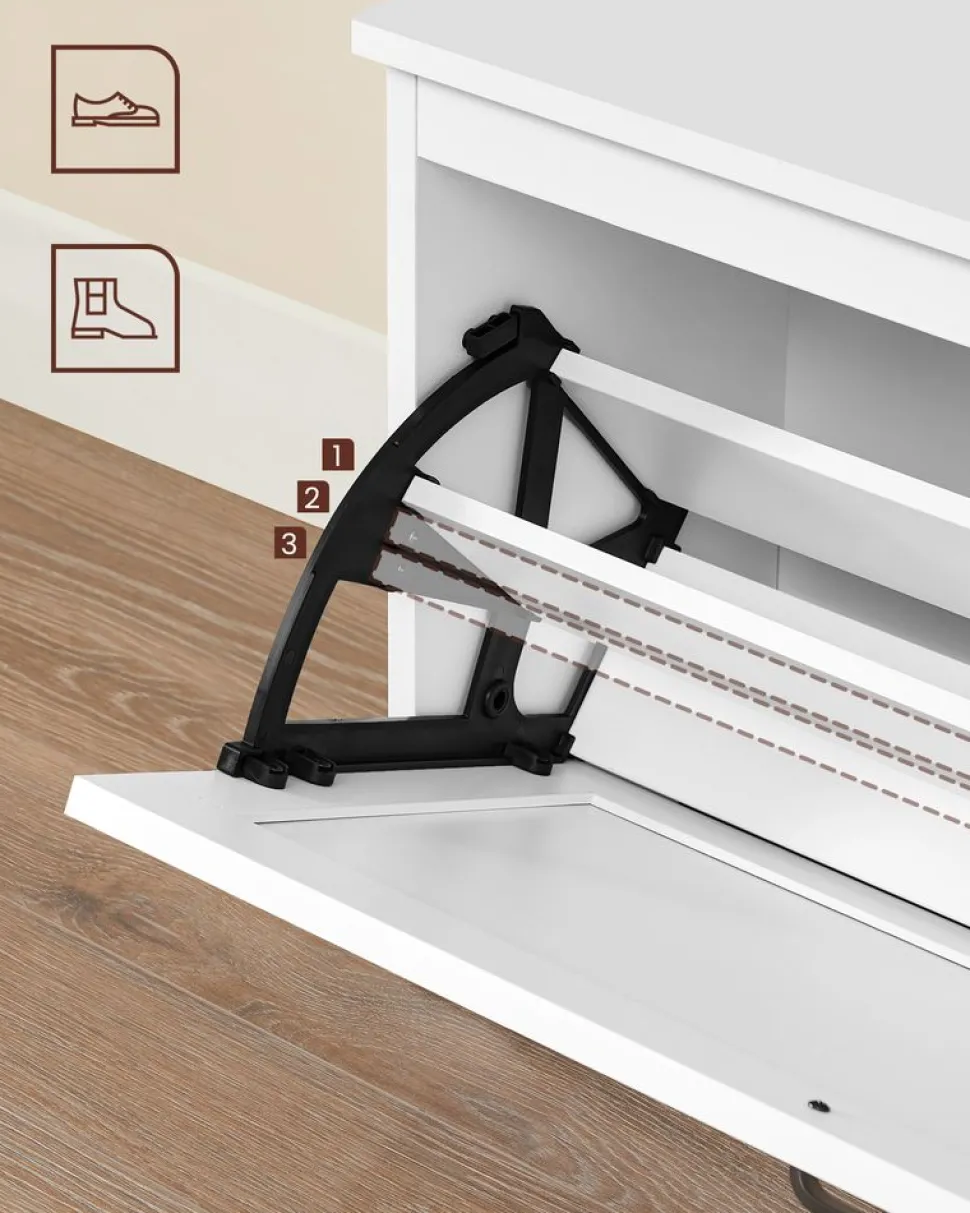 Clearance SONGMICS Meuble à chaussures rangement 3 niveaux avec portes aspect rotin étagère réglable en hauteur pieds en acier beige chêne