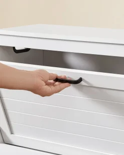 Clearance SONGMICS Meuble à chaussures rangement 3 niveaux avec portes aspect rotin étagère réglable en hauteur pieds en acier beige chêne