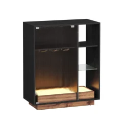 Online SONGMICS Meuble bar à vin avec éclairage et porte-verre Noir Boisé