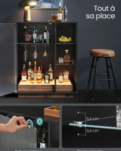Online SONGMICS Meuble bar à vin avec éclairage et porte-verre Noir Boisé