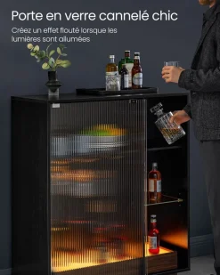 Online SONGMICS Meuble bar à vin avec éclairage et porte-verre Noir Boisé