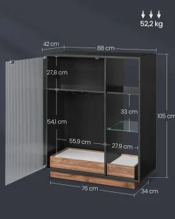 Online SONGMICS Meuble bar à vin avec éclairage et porte-verre Noir Boisé