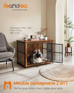 Store SONGMICS Meuble cage pour chien à double porte marron rustique
