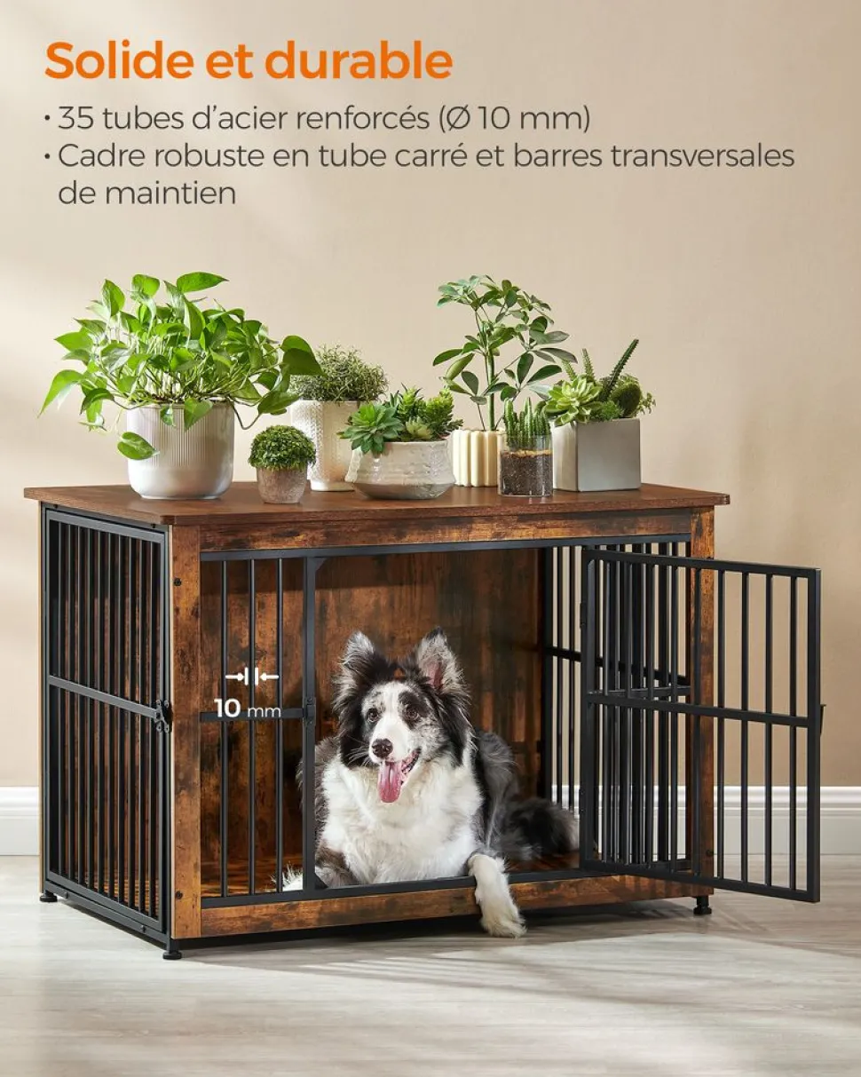 Store SONGMICS Meuble cage pour chien à double porte marron rustique