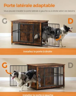 Store SONGMICS Meuble cage pour chien à double porte marron rustique