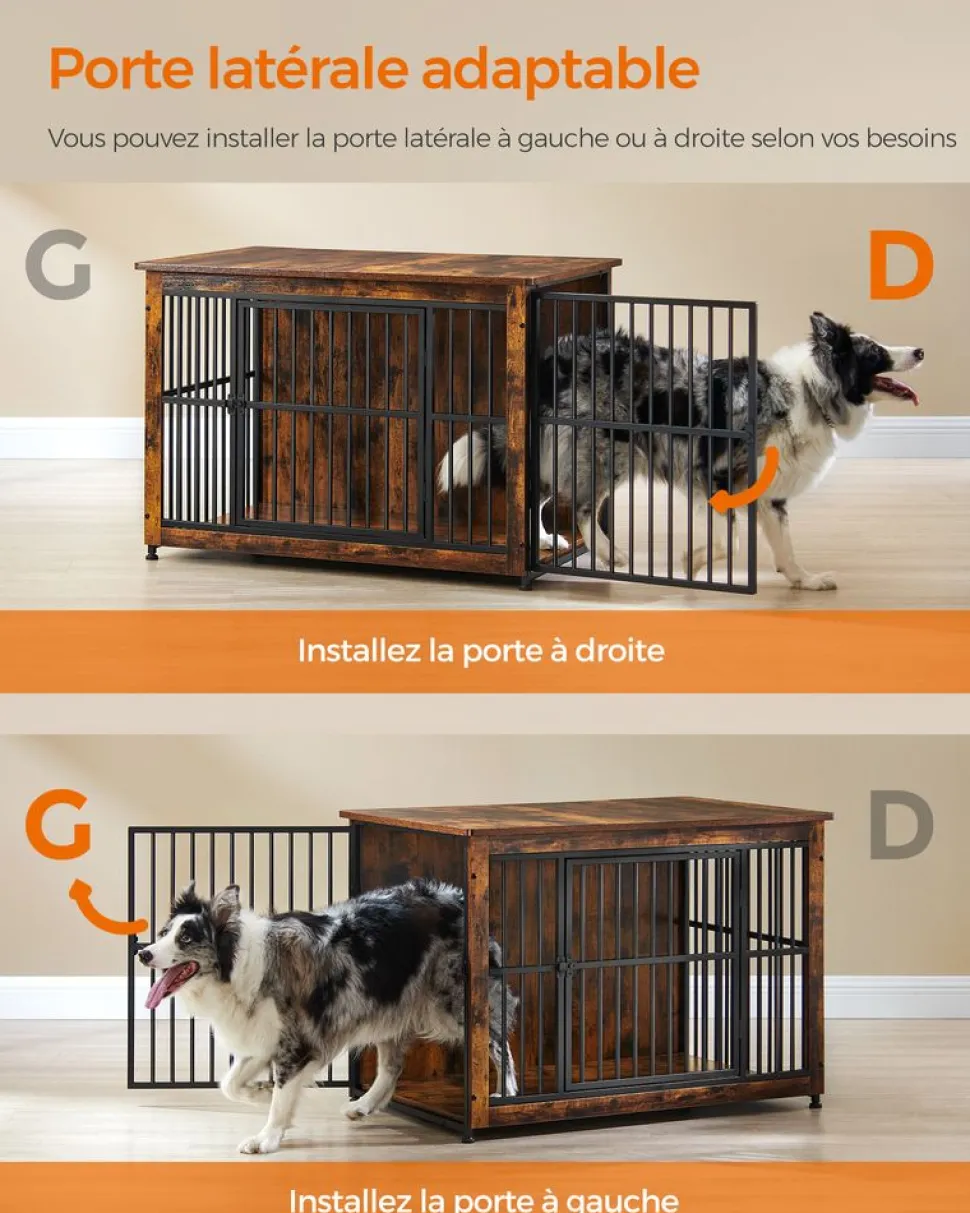 Store SONGMICS Meuble cage pour chien à double porte marron rustique