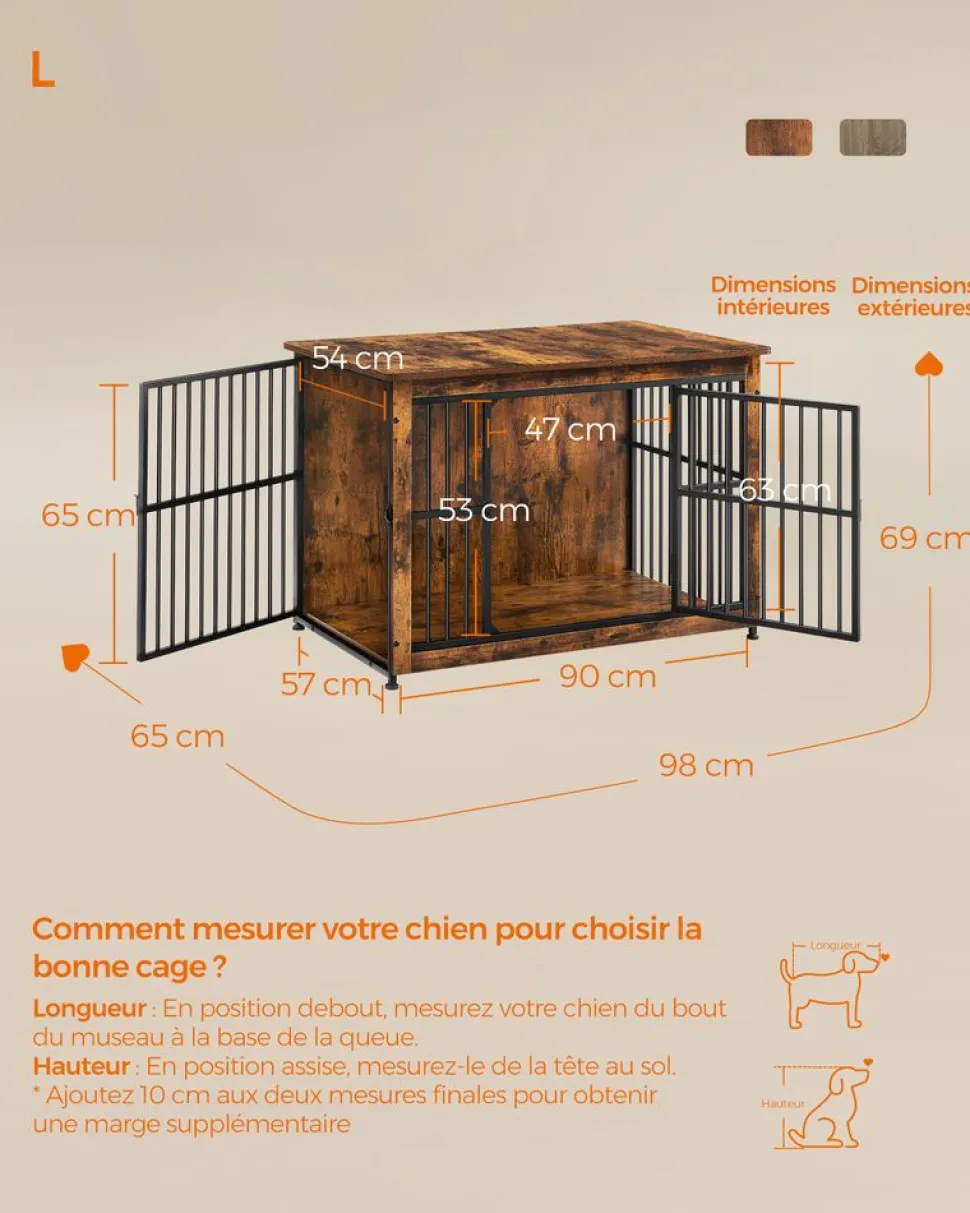 Store SONGMICS Meuble cage pour chien à double porte marron rustique