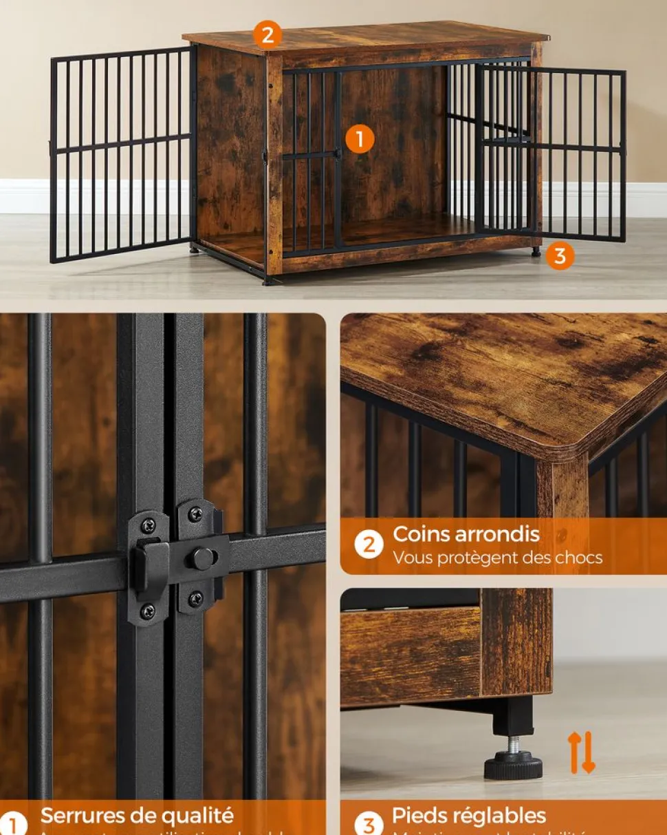 Store SONGMICS Meuble cage pour chien à double porte marron rustique