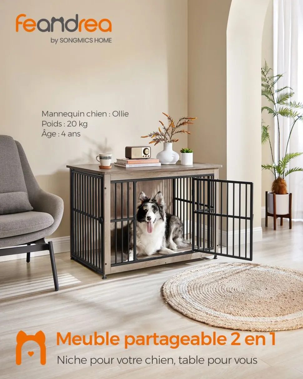 Store SONGMICS Meuble cage pour chien à double porte marron rustique
