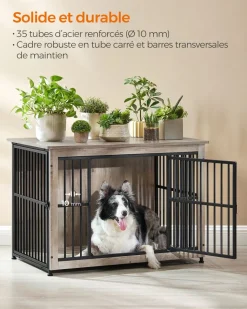 Store SONGMICS Meuble cage pour chien à double porte marron rustique