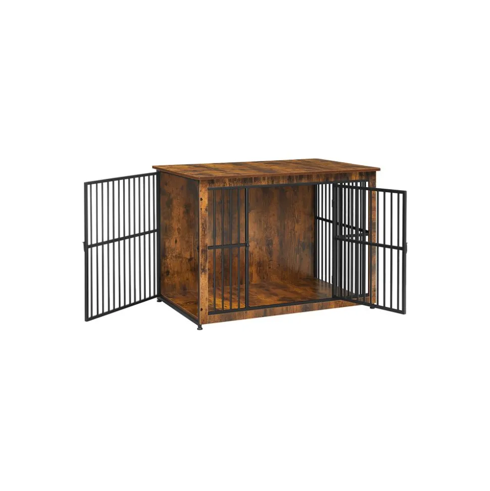 Cheap SONGMICS Meuble cage pour chien à double porte plein marron rustique