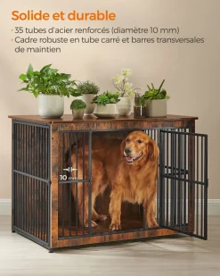 Cheap SONGMICS Meuble cage pour chien à double porte plein marron rustique