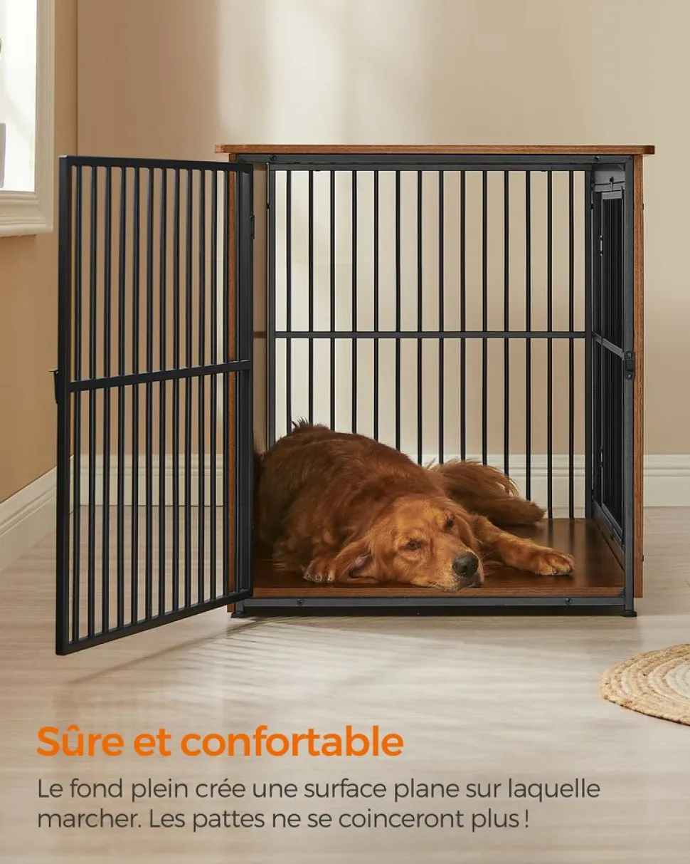 Cheap SONGMICS Meuble cage pour chien à double porte plein marron rustique
