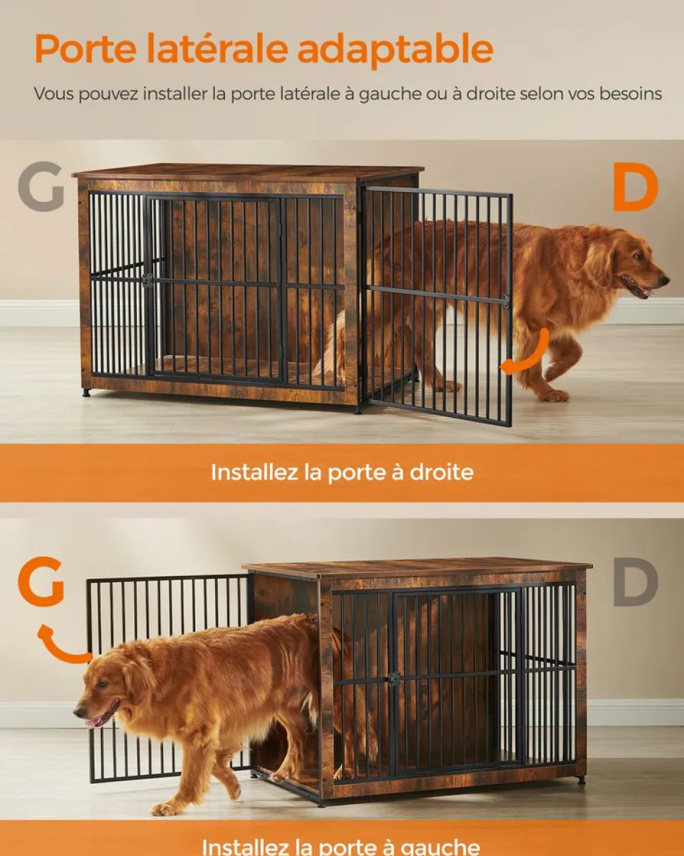 Cheap SONGMICS Meuble cage pour chien à double porte plein marron rustique