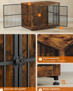 Cheap SONGMICS Meuble cage pour chien à double porte plein marron rustique