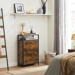 Discount SONGMICS Meuble chaussures 3 cases Brun Vintage Noir