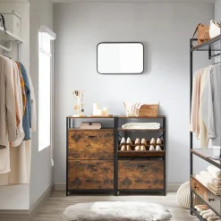 Discount SONGMICS Meuble chaussures 3 cases Brun Vintage Noir