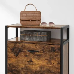 Discount SONGMICS Meuble chaussures 3 cases Brun Vintage Noir