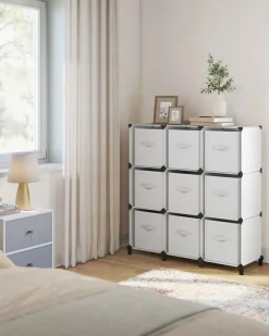 New SONGMICS Meuble de rangement 9 boîtes blanc nuage