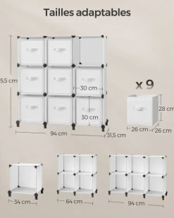 New SONGMICS Meuble de rangement 9 boîtes blanc nuage