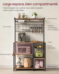 Cheap SONGMICS Meuble de rangement 12 crochets marron rustique et noir