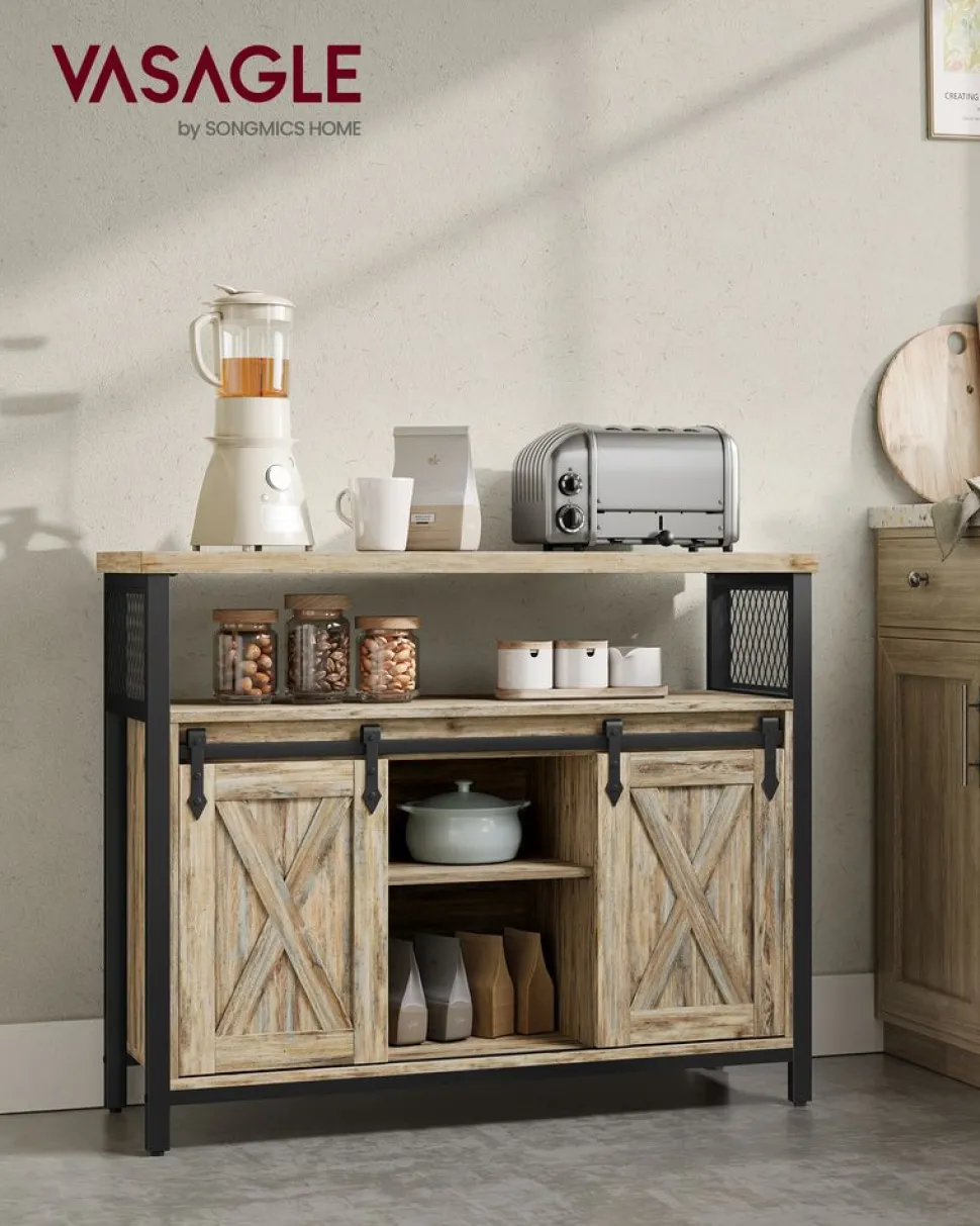 Online SONGMICS Meuble de rangement 2 portes coulissantes marron turquoise