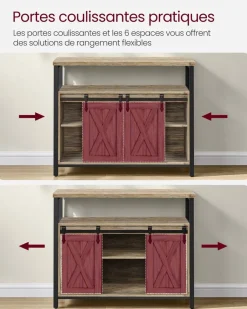 Online SONGMICS Meuble de rangement 2 portes coulissantes marron turquoise