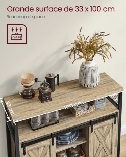 Online SONGMICS Meuble de rangement 2 portes coulissantes marron turquoise