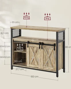 Online SONGMICS Meuble de rangement 2 portes coulissantes marron turquoise