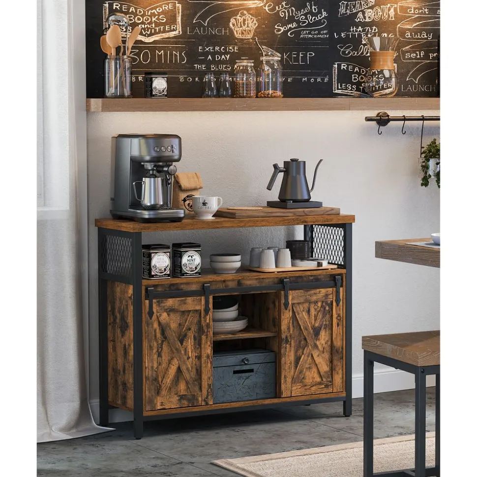 Online SONGMICS Meuble de rangement 2 portes coulissantes marron turquoise