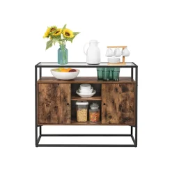 Cheap SONGMICS Meuble de rangement verre trempé Brun Vintage Noir