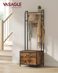 Clearance SONGMICS Meuble d’entrée marron rustique et noir Marron Rustique + Noir