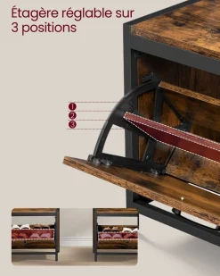 Clearance SONGMICS Meuble d’entrée marron rustique et noir Marron Rustique + Noir