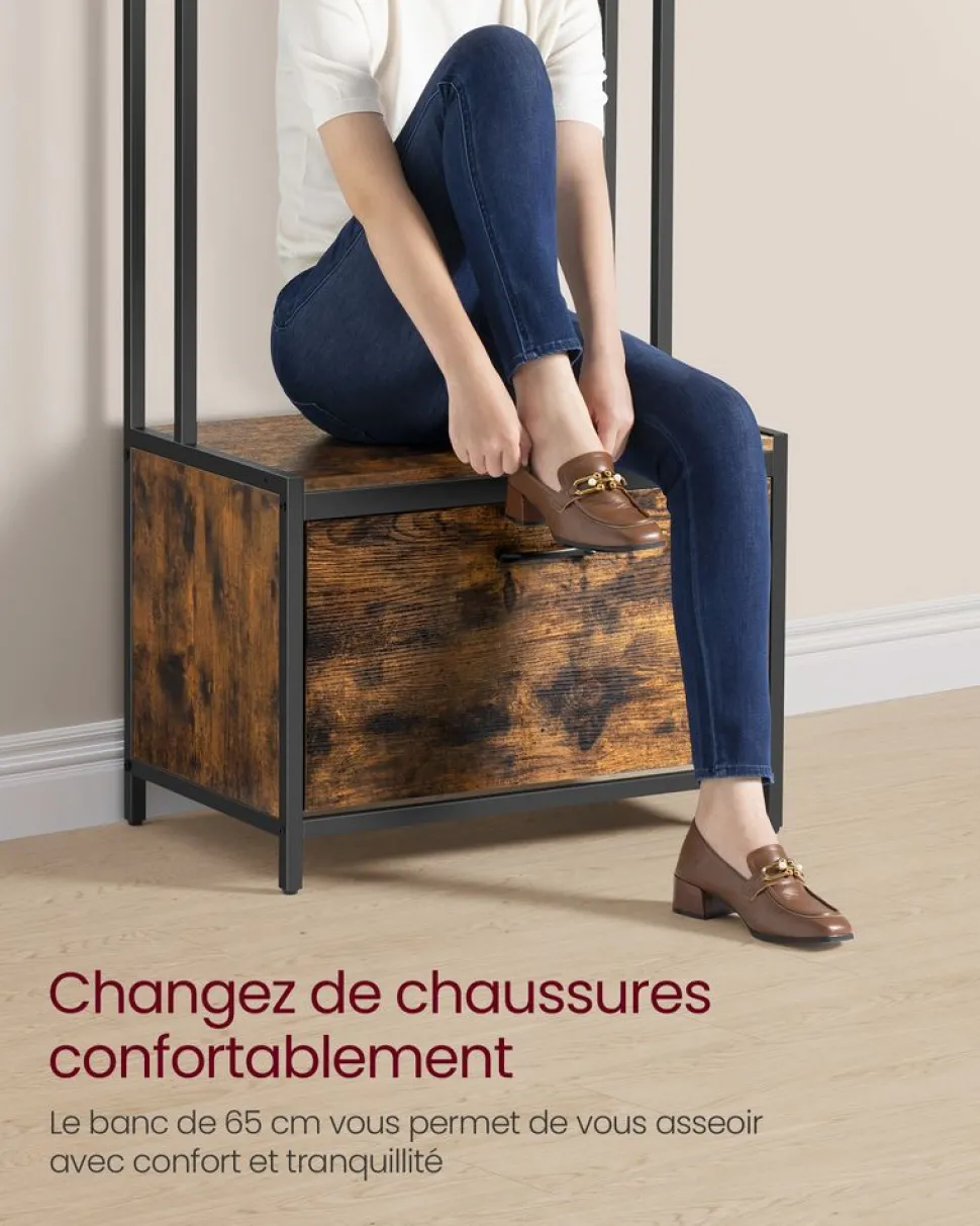 Clearance SONGMICS Meuble d’entrée marron rustique et noir Marron Rustique + Noir