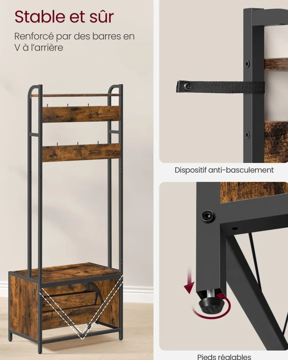 Clearance SONGMICS Meuble d’entrée marron rustique et noir Marron Rustique + Noir